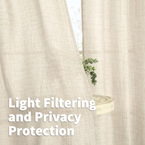 YoungsTex Linen Semi Sheer Curtains 45 Inch Length 2 Panels Set Rod Pocket - color: Linen, size: 42"W x 45"L (Pack of 2)