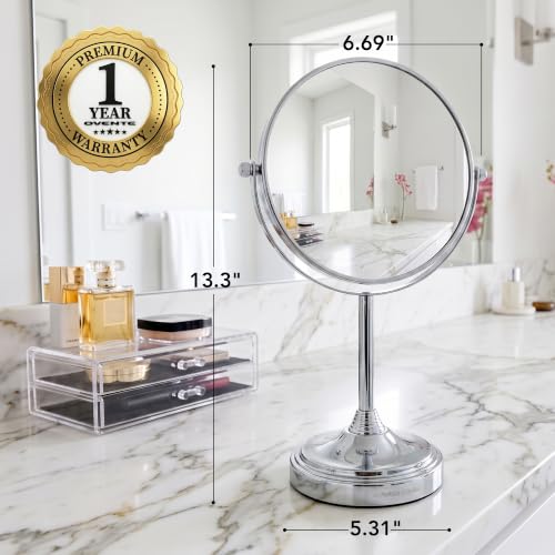 OVENTE 7" Tabletop Magnifying Makeup Mirror, Polished Chrome MNLCT70CH1X7X - color: Polished Chrome, size: 13.3"L x 6.5"W, style: Non-Lighted