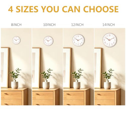 Modern Silent Wall Clock, 14 Inch Wall Clocks Battery Operated | Large Number, Non-Ticking Analog Clock with Tempered Glass Quartz Clocks for Living Room Bedroom Office Kitchen, Rose Gold - color: Rose Gold, size: 14 Inch