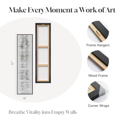 Framed Long Narrow Black and White Abstract Vertical Wall Art, 14x56 Inch - color: Black White Gray, size: 56"L x 14"W