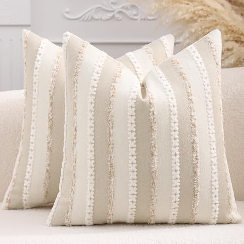 Boho Jacquard Throw Pillow Covers 16x16 Inch Set of 2 Beige Khaki - color: Beige+khaki, size: 16" x 16" (Pack of 2)