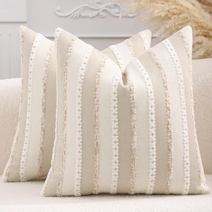 Boho Jacquard Throw Pillow Covers 16x16 Inch Set of 2 Beige Khaki - color: Beige+khaki, size: 16" x 16" (Pack of 2)