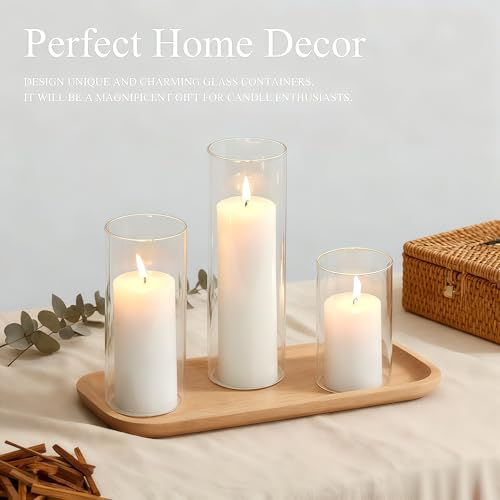 12 Pcs Glass Hurricane Candle Holders Set - White Pillar Candles with Clear Glass Cylinder Vases (6 Candles + 6 Vases) for Wedding, Dating, Party, Table Centerpiece Decor - size: 12 Pcs
