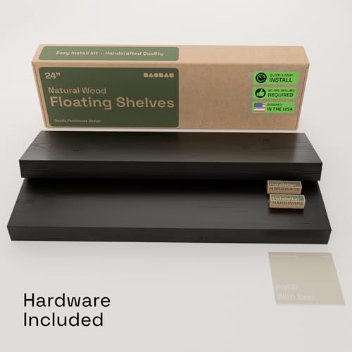 Solid Wood Floating Shelves for Wall 24 inch Black, Wooden Bathroom Shelf - color: Black, size: 24 Inch