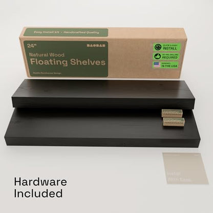 Solid Wood Floating Shelves for Wall 24 inch Black, Wooden Bathroom Shelf - color: Black, size: 24 Inch