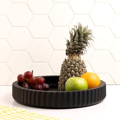 Mango wood fruit bowl, 12" wide X 2" high Large Fruit bowl for kitchen counter |Black Wooden bowl for entryway table or dining table centerpiece décor | Also use as keybowl or for candy (Black)