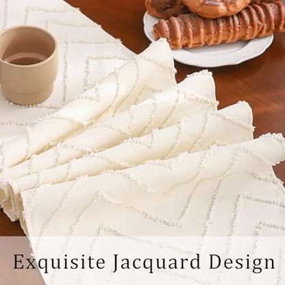 Boho Table Runner 12×120 Long with Tassels Beige Wave Fall Decor - color: Beige Wave