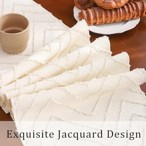 Boho Table Runner 12×120 Long with Tassels Beige Wave Fall Decor - color: Beige Wave