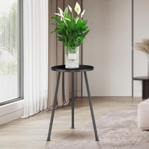 KINNARY Black Tall Plant Stand Indoor Set of 2, Mid Century Wood Plant Table for Flower Pots, Metal Plant Holder, Modern Home Decor Small Round Side End Table (11.8"x20") - color: Black 2pk 11.8"x20"