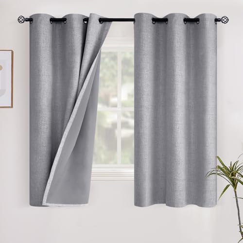 YoungsTex Grey Linen Blackout Curtains 40 Inch Length for Bedroom 2 Panels - color: Grey, size: 42"W x 40"L (Pack of 2)