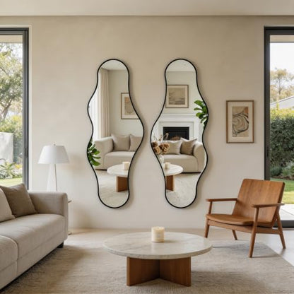 65.7"x24" Irregular Full Length Mirror, Abstract Wall Mirror - color: Black Odd Shape