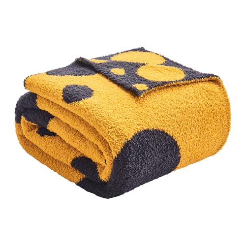 CozeCube Reversible Knit Throw Blanket, Yellow Black Polka Dot, 50"x60" - color: D-gold Yellow and Black, size: 50"x60"