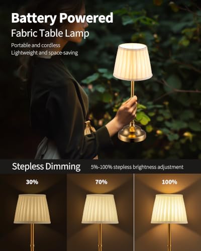 KDG Gold Cordless LED Table Lamps Set of 2, Beige Fabric Shade Desk Lamps - color: Gold + Beige Lampshade (2 Pack)