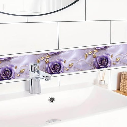 IVN Wallpaper Border Peel and Stick Wall Violet Gold Rose 4x196 Inch - color: Violet Gold Rose