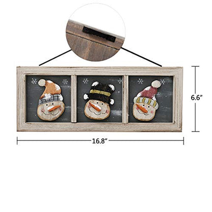 Attraction Design Wood Snowman Wall Decor Hanging Christmas Sign, Rustic Snowmen Decoration Wall Art Wooden Holiday Decorative Sign Hanging Xmas Décor 16.8X6.6in