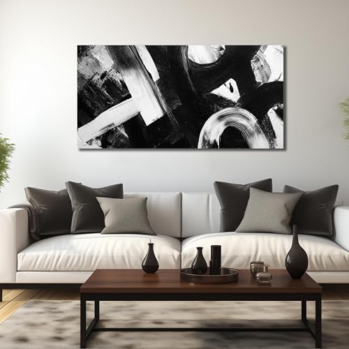 Ouzzlie Black Canvas Wall Art Abstract Prints Art for Office - color: white, size: 59"L x 29"W