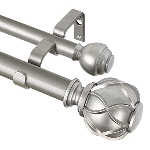 KAMANINA Double Curtain Rod 32 to 58 Inch, Adjustable Drapery Rods, Silver - color: Antique Silver, size: 32-58"
