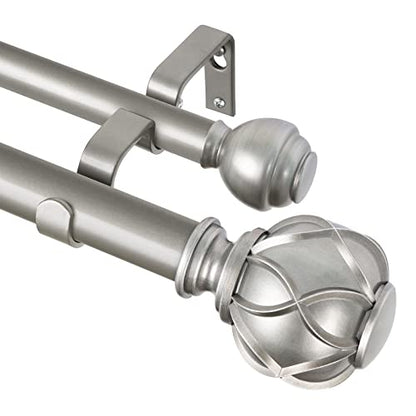KAMANINA Double Curtain Rod 32 to 58 Inch, Adjustable Drapery Rods, Silver - color: Antique Silver, size: 32-58"