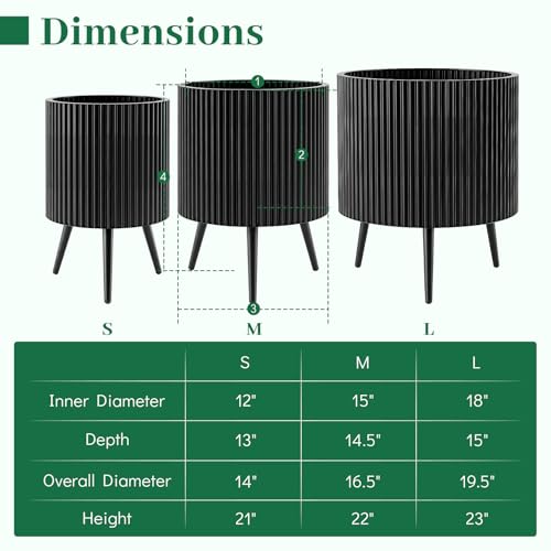 GIANTEX 16 Inch Plant Pot with Stand, Mid-Century Modern Fluted Planter - size: 16.5"×22"H