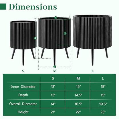 GIANTEX 16 Inch Plant Pot with Stand, Mid-Century Modern Fluted Planter - size: 16.5"×22"H