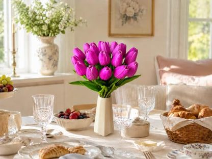 Mandy's 20 Stems Lavender Artificial Tulip Flowers for Home Centerpieces - color: Lavender