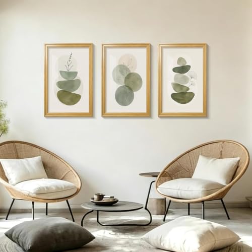 Framed Abstract Wall Art Set of 3, Sage Green Botanical Prints 12x16 Inch - color: Sage Green, size: 16" H x 12" W x 3Pcs