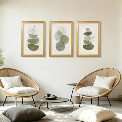 Framed Abstract Wall Art Set of 3, Sage Green Botanical Prints 12x16 Inch - color: Sage Green, size: 16" H x 12" W x 3Pcs