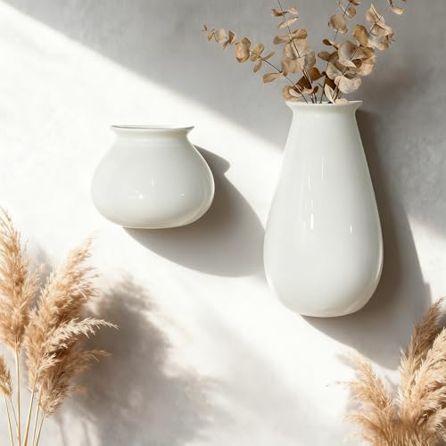 White Ceramic Wall Planters, Set of 2, 10.6 Inch, Flared Design - color: 2pcs-small & Large