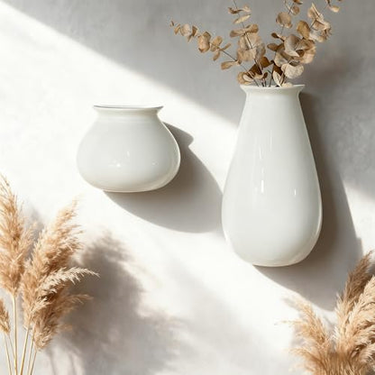 White Ceramic Wall Planters, Set of 2, 10.6 Inch, Flared Design - color: 2pcs-small & Large