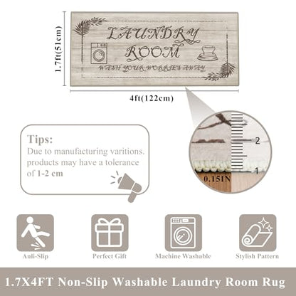 Non Slip Laundry Runner Rug: Farmhouse Laundry Rugs for Laundry Room - color: Beige Wood Tone, size: 1'8" x 4' (Rectangular)