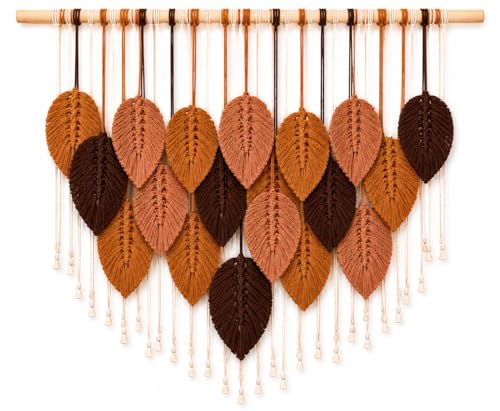 Macrame Wall Hanging Large, Boho Wall Decor, Leaf Macrame Wall Art, Woven Cotton Tapestry for Bedroom Living Room (Brown Tones) 39" x 31" - color: Brown Tones