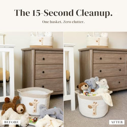 Giraffe Baby Storage Basket, Woven Cotton Rope Nursery Bin, 15x11 in - color: Giraffe