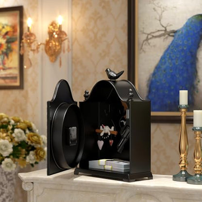 Vintage Bird Mantel Clock with Hidden Safe, Antique Black Style