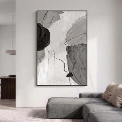 Extra Large Framed Black and White Neutral Abstract Wall Art Vertical 40x60 - color: Black Gray Forms, size: 60"L x 40"W