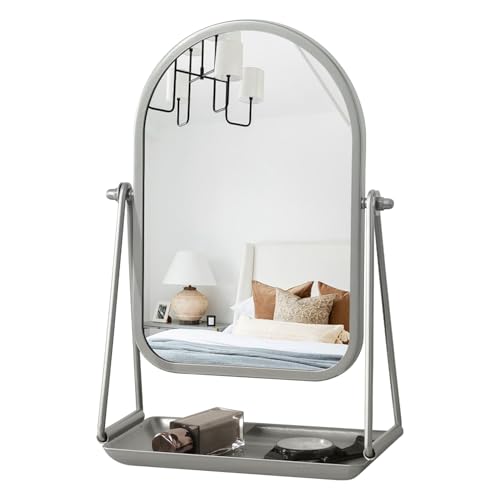 Vanity Mirror for Desk, Arched Table Mirror with Storage Base - color: Arched-silver