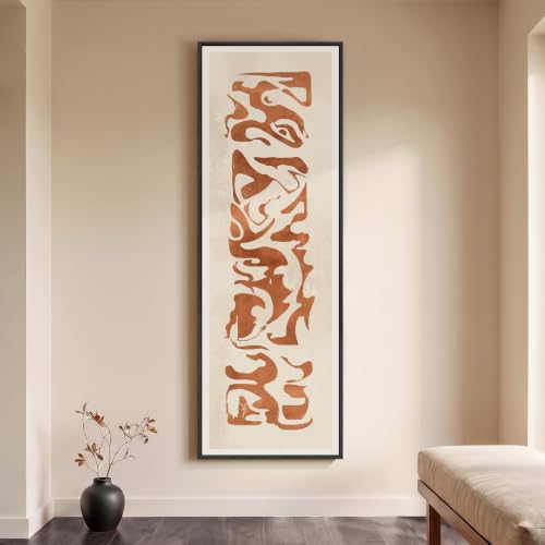 Large Framed Wabi Sabi Terracotta Abstract Wall Art, Long Vertical 20x60 In - color: Terracotta Shapes, size: 60"L x 20"W