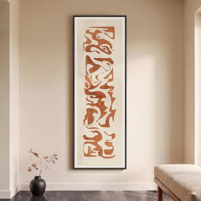 Large Framed Wabi Sabi Terracotta Abstract Wall Art, Long Vertical 20x60 In - color: Terracotta Shapes, size: 60"L x 20"W
