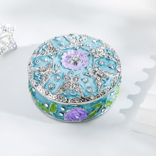 YU FENG 2.1 Inch Vintage Round Trinket Box Hinged Jewelry Ring Holder - style: Round