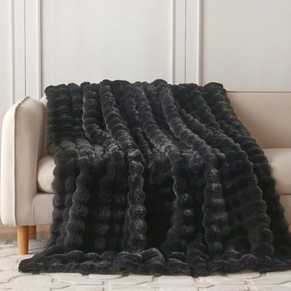 COOVA Soft Bubble Faux Fur Throw Blanket, 50"x60", Black - color: Black, size: 50“x60”