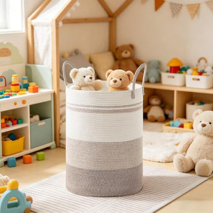 88L Large Tall Cotton Rope Laundry Basket with Handles, Brown Striped - color: Brown Striped, size: 88L