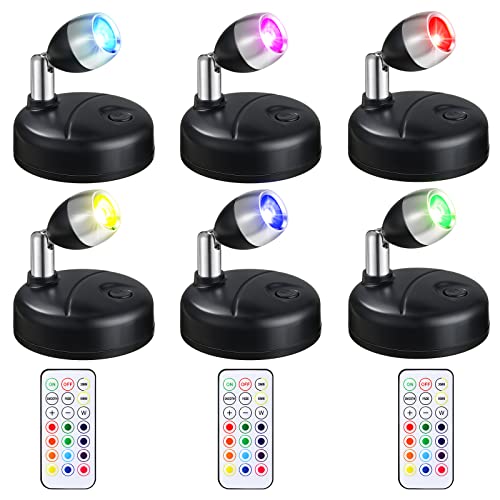 Hortsun 6 Pack Battery Operated LED Wireless Spotlight, 13 Color RGB, Black - color: Black, style: Battery Powered