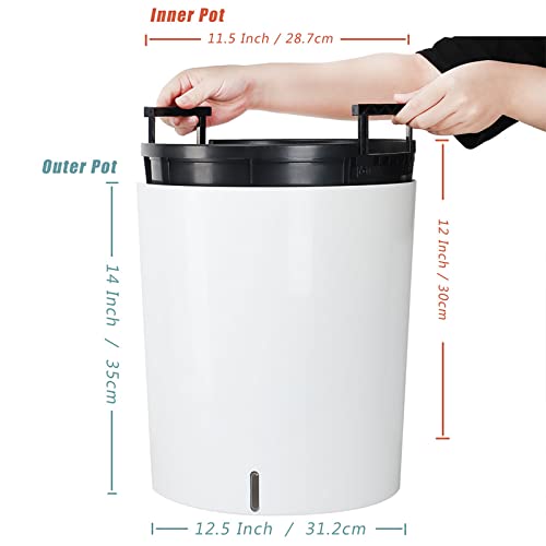 SAROSORA Large Round Self Watering Planter Pot 12.5'' for Home Garden Patio Tall Tree - color: White