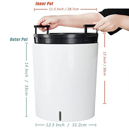 SAROSORA Large Round Self Watering Planter Pot 12.5'' 2-Pack for Home Garden Patio Tall Tree(White 2-Pack) - color: White 2-pack