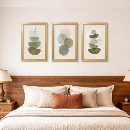 Framed Abstract Wall Art Set of 3, Sage Green Botanical Prints 12x16 Inch - color: Sage Green, size: 16" H x 12" W x 3Pcs
