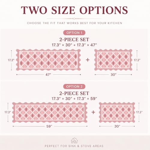 Arenarug Scalloped Wavy Lattice Kitchen Mats for Floor, Pink Kitchen Rugs - color: Blush Pink, size: 17.3"x30"+17.3"x47"
