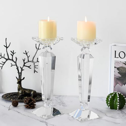 Crystal Candle Holders Set of 2,Crystal Taper/Pillar Candlestick Holders,Ultra Elegant & Modern Centerpiece Home Décor,Wedding(12inch Tall)