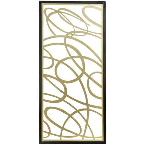 MyGift 44 x 21 Inch Large Black Framed Gold Tone Metal Abstract Laser Cut Panel Wall Art, Home Living Room Bathroom Bedroom Office Modern Minimalist Decor Accent