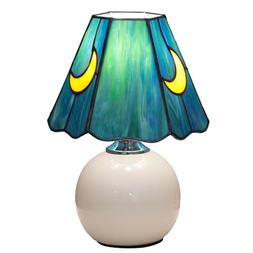 Tiffany Lamp Stained Glass Table Lamp Moon Mushroom Blue Small Bedside lamp Living Room Dining Room Office Decoration Desk lamp Home Decoration Creative Gift Scene Prop - color: Moon Mushroom-Sea Blue
