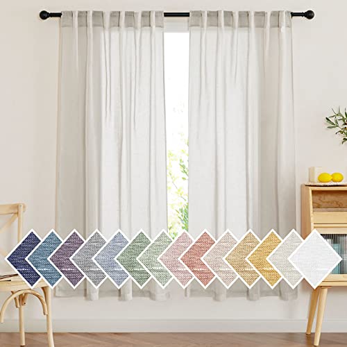 NICETOWN Linen Sheer Window Curtains Faux Flax for Bedroom, Rod Pocket & Back Tab Linen Blend Semi Sheer Privacy Curtain Drapes Light Filtering for Living Room, Natural, 52" W x 63" L, Set of 2 - color: Natural, size: 52"W x 63"L (Pack of 2)