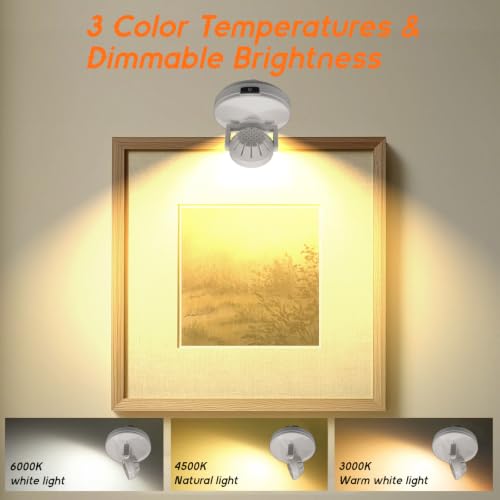 Wireless LED Spotlight Indoor, Rechargeable Uplighting with Remote Dimmable, Tree Spotlight Battery Powered Ceiling for Artwork Picture Painting Plant, 2Pack - color: White